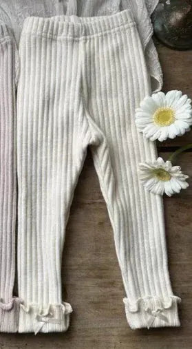 レギンスパンツ Beige / 66cm 0-6m ベビーパンツ 裾リボンフリルリブレギンスパンツ【mh0007640】