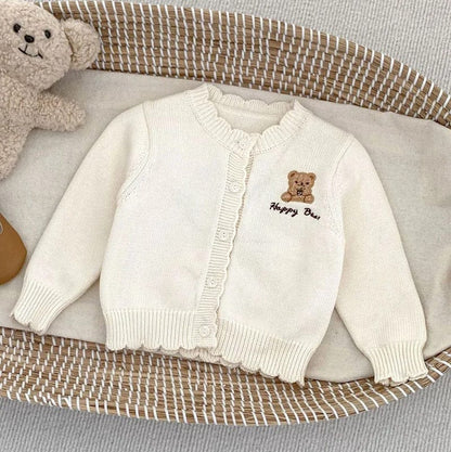 カーディガン・パーカー beige / 66cm ベビーカーディガン ニットジャケット ベアくま刺繍ワンポイント ブラウン/ベージュ/2カラー