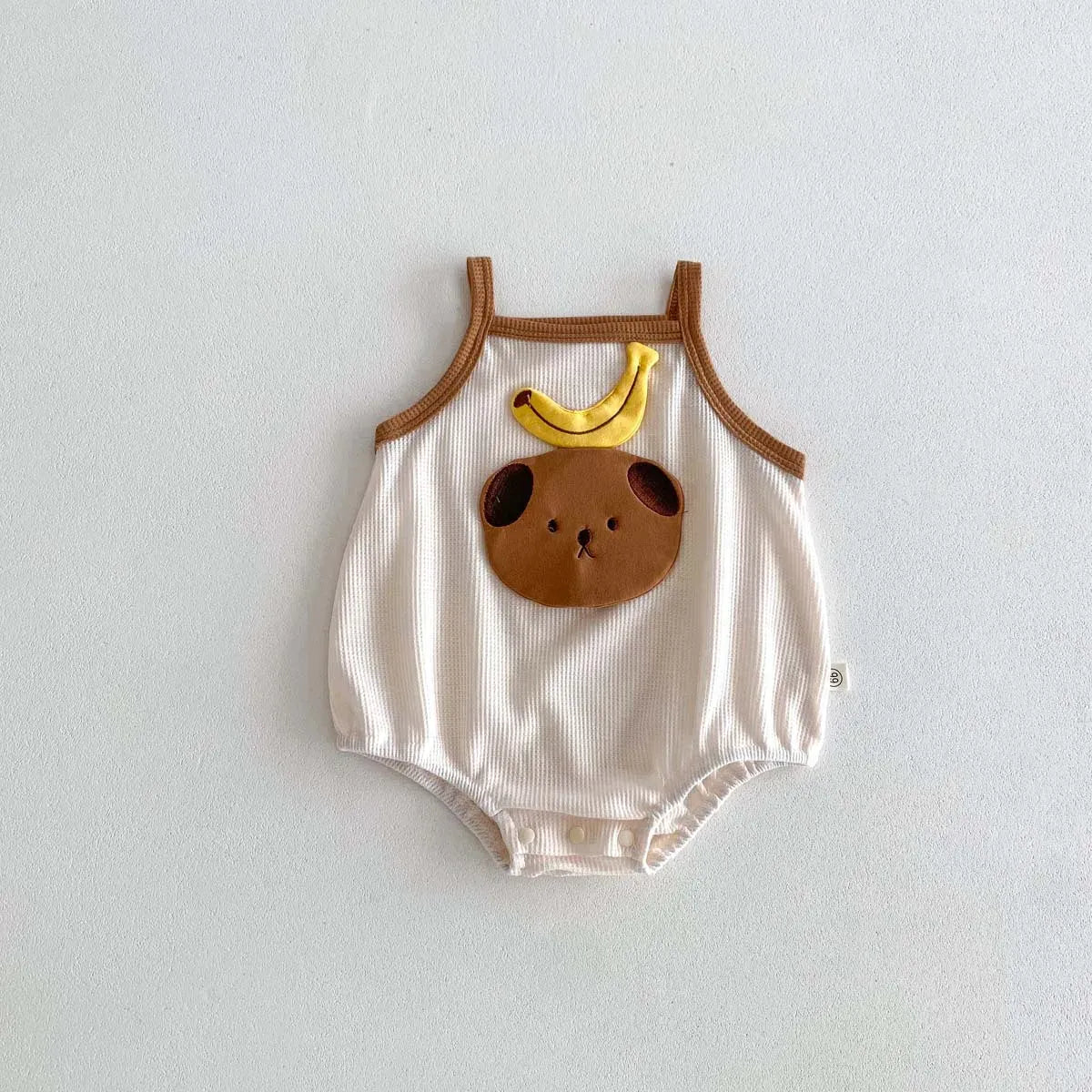 ノースリーブロンパース Beige / 66cm ベビーロンパース キャミソールボディスーツ バナナ 犬 刺繍 2カラー【mh0004458】