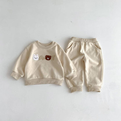長袖セットアップ beige / 66cm ベビー アニマル 刺繍 セットアップ スウェット トレーナー パンツ 3カラー ボーイズ