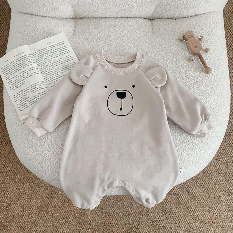 長袖ロンパース beige / 66cm / 取り寄せ（3〜14日） ☺︎ ベビー くま ベア 耳付き 長袖 ジャンプスーツ ロンパース ボーイズ