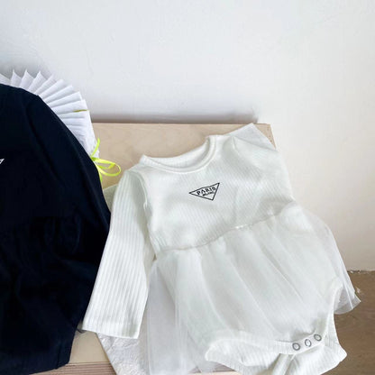 長袖ロンパース Beige / 66cm / 取り寄せ（7〜35日） ベビー チュチュスカート PARIS ロゴ 長袖 ロンパース【mh0000981】