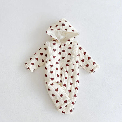 アウタージャンプスーツ Beige / 66cm ベビー ハート さくらんぼ チェリー フーディ アウター ジャンプスーツ【mh0000307】