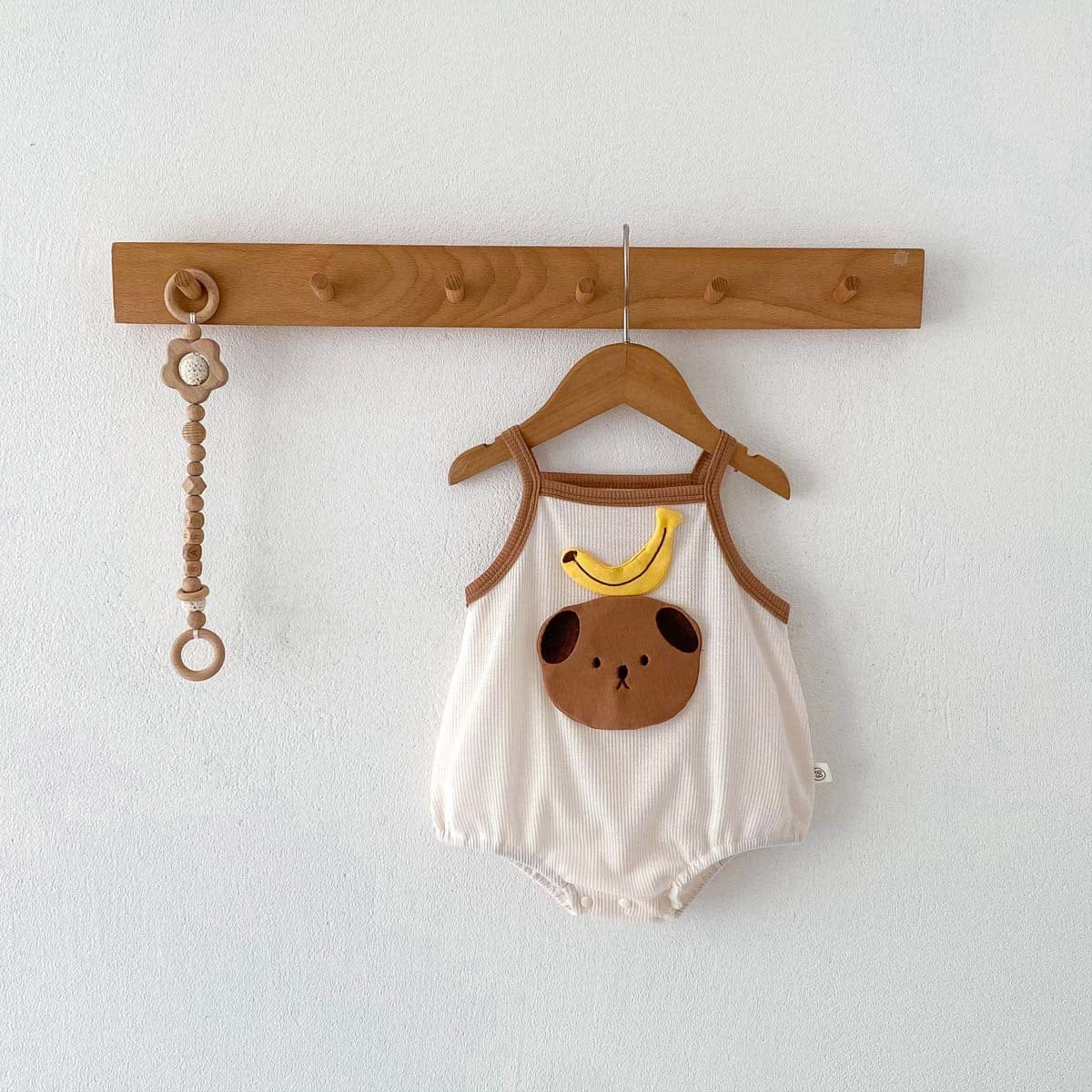 ノースリーブロンパース Beige / 66cm ベビー ワッフル くま ベア バナナ キャミソール ロンパース ベージュ コーヒーブラウン ユニセックス【mh0002043】