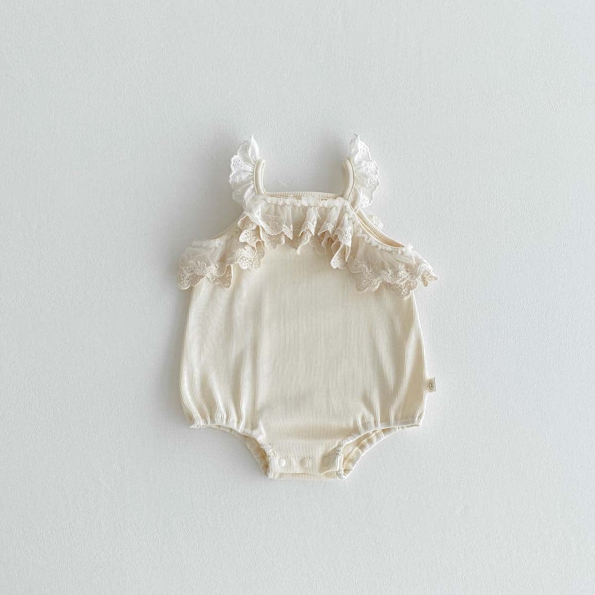 ノースリーブロンパース Beige / 66cm レースフリルキャミソールロンパース【mh0010317】