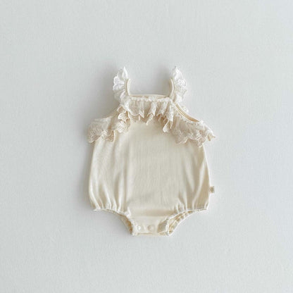 ノースリーブロンパース Beige / 66cm レースフリルキャミソールロンパース【mh0010317】