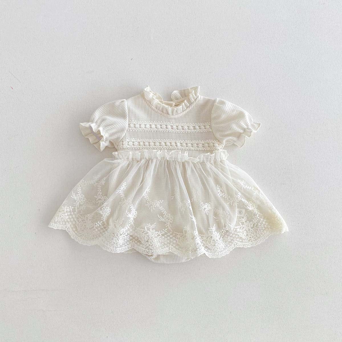 半袖ロンパース Beige / 66cm レーススカートスタンドカラー半袖ロンパース【mh0010330】