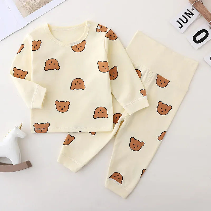 長袖パジャマ Beige / 66cm ☺︎ ベビーパジャマセット 長袖Tシャツ+ハイウエストロングパンツ ベアくまプリント 2カラー