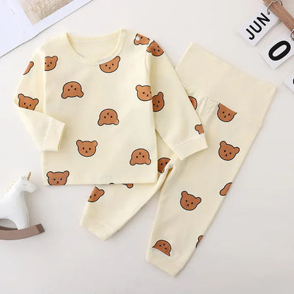 長袖パジャマ Beige / 66cm ☺︎ ベビーパジャマセット 長袖Tシャツ+ハイウエストロングパンツ ベアくまプリント 2カラー