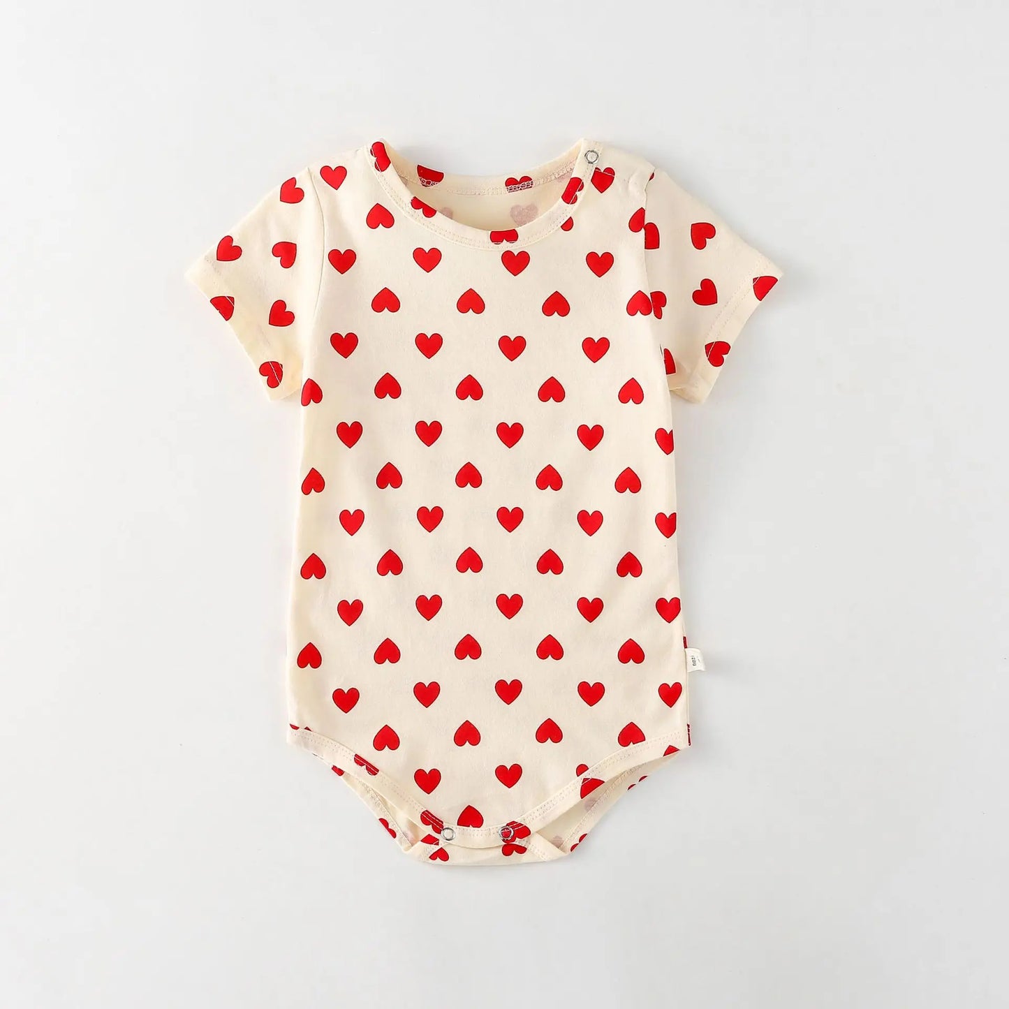 半袖ロンパース Beige / 6M  66CM ベビーロンパース 半袖ボディスーツ ハートプリント