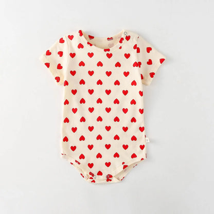 半袖ロンパース Beige / 6M  66CM ベビーロンパース 半袖ボディスーツ ハートプリント