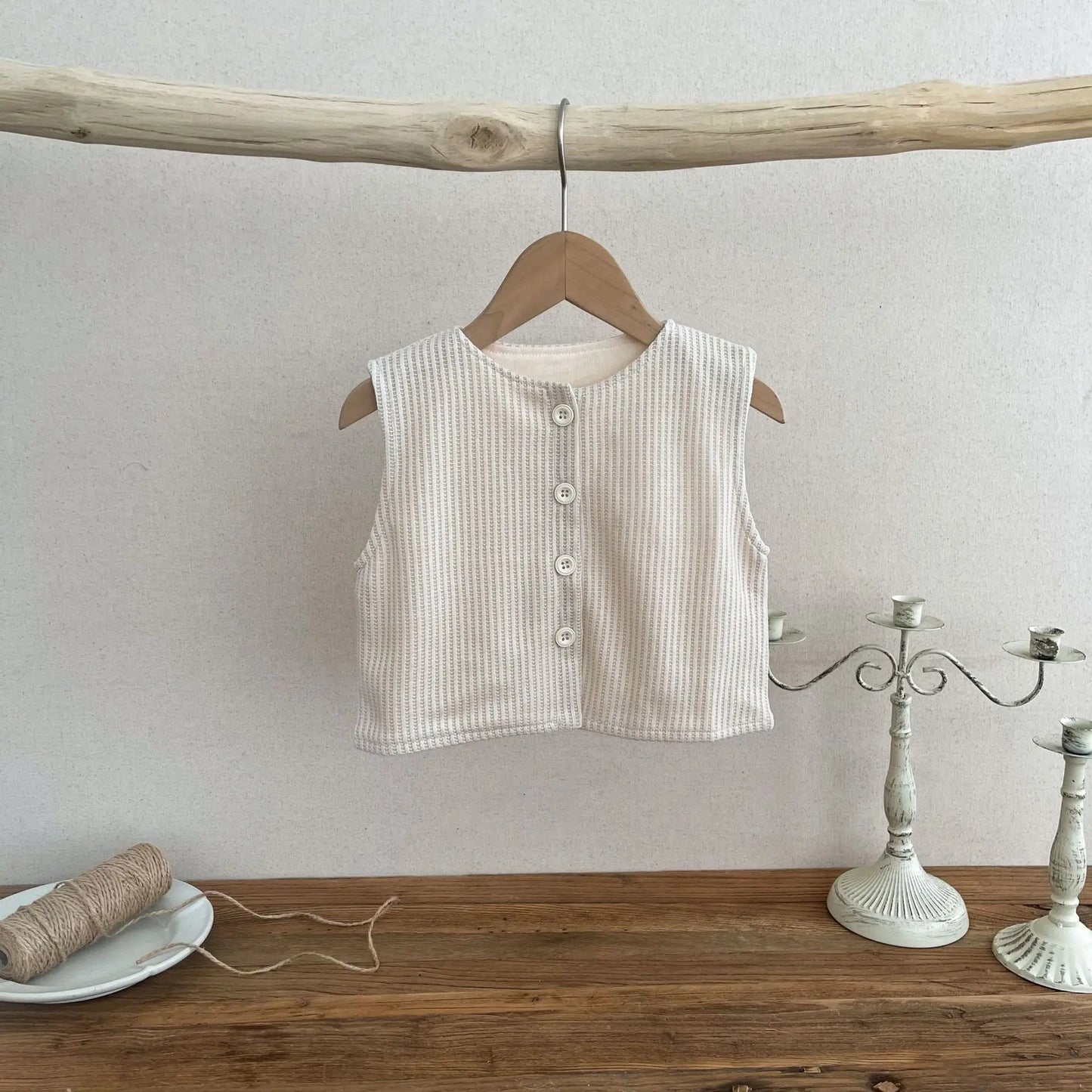 ベスト beige / 6M  66cm ベビートップス 前あきベスト シンプルベーシック 2カラー