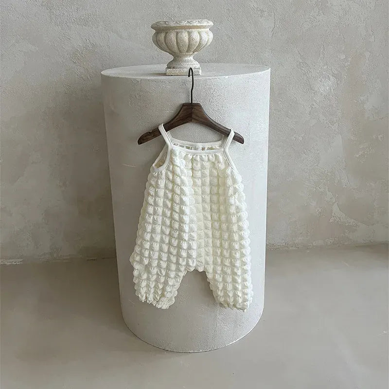 ノースリーブロンパース beige / 6M 66cm ベビーロンパース ポップコーン バブルデザイン キャミソールジャンプスーツ 2カラー