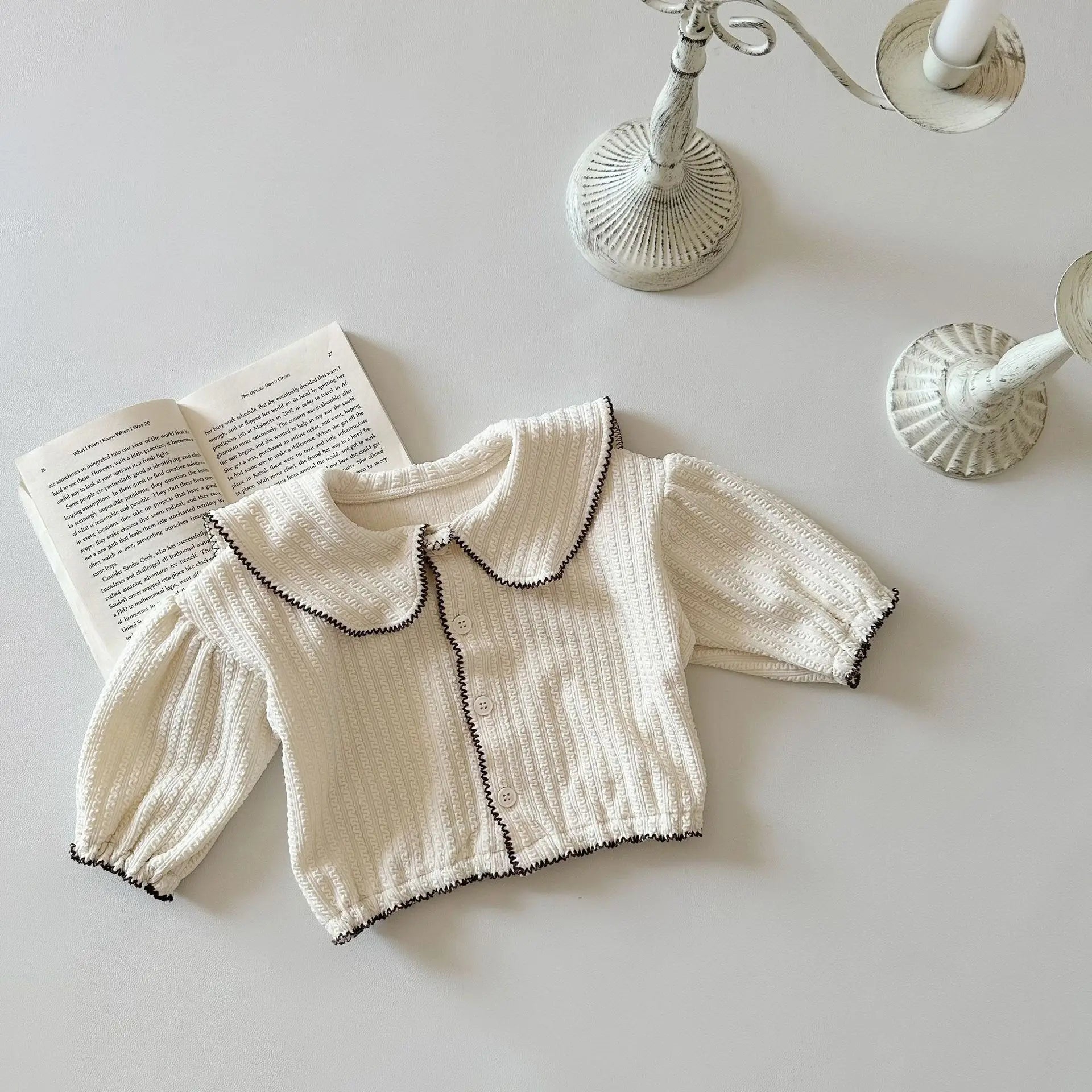 カーディガン・パーカー beige / 6M  66cm ベビーカーディガン ビッグ襟 パフスリーブジャケット 2カラー