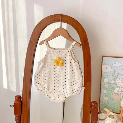 ノースリーブロンパース Beige / 6M  66CM ベビーロンパース キャミソールボディスーツ ボーダー柄/水玉ドットプリント 2カラー【mh0004468】