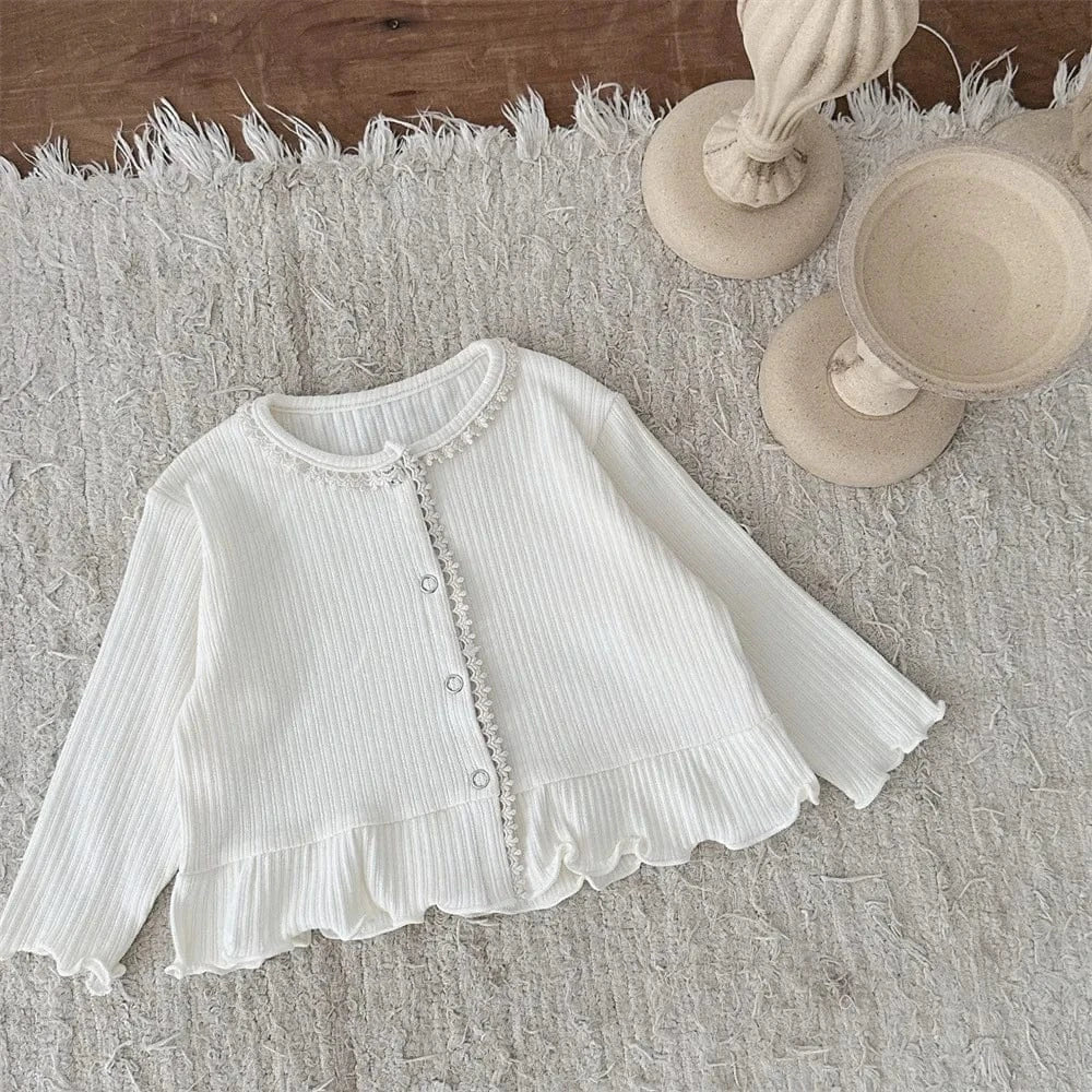 カーディガン・パーカー Beige / 6M  66CM ベビーカーディガン ペプラムフリルレース縁取り長袖カーディガンジャケット 2カラー【mh0006712】