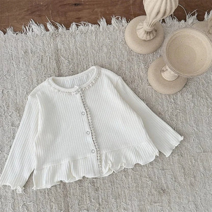 カーディガン・パーカー Beige / 6M  66CM ベビーカーディガン ペプラムフリルレース縁取り長袖カーディガンジャケット 2カラー【mh0006712】