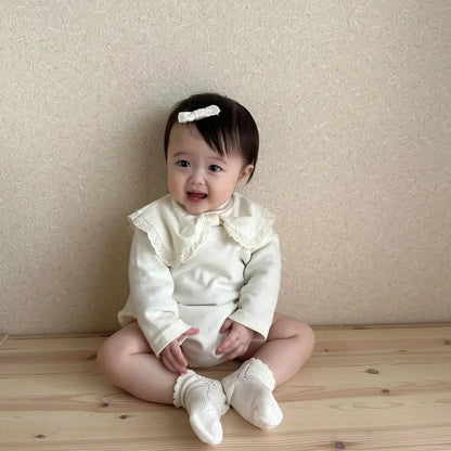 長袖ロンパース Beige / 6M  66CM ベビーロンパース 長袖リボン襟ボディスーツ 2カラー【mh0006782】