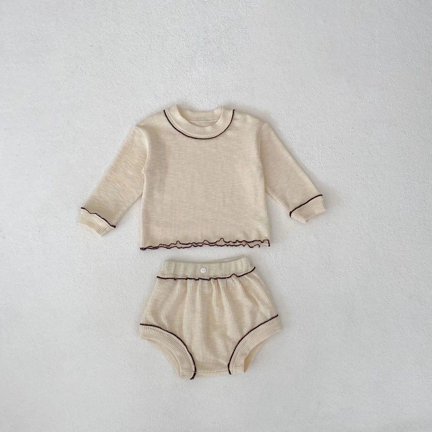 長袖セットアップ Beige / 6M (66cm) ベビーセットアップ 2点セット 長袖Tシャツ ブルマパンツ シンプルベーシック 3カラー
