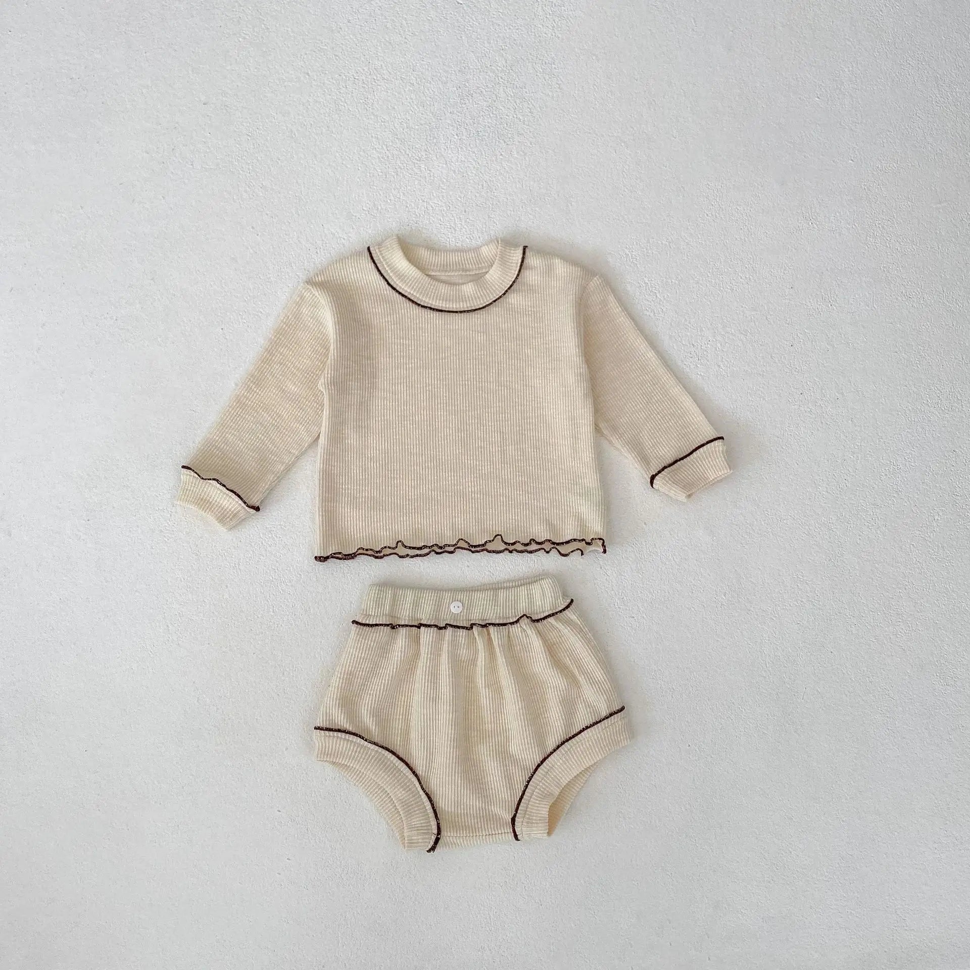 長袖セットアップ Beige / 6M (66cm) ベビーセットアップ 2点セット 長袖Tシャツ ブルマパンツ シンプルベーシック 3カラー