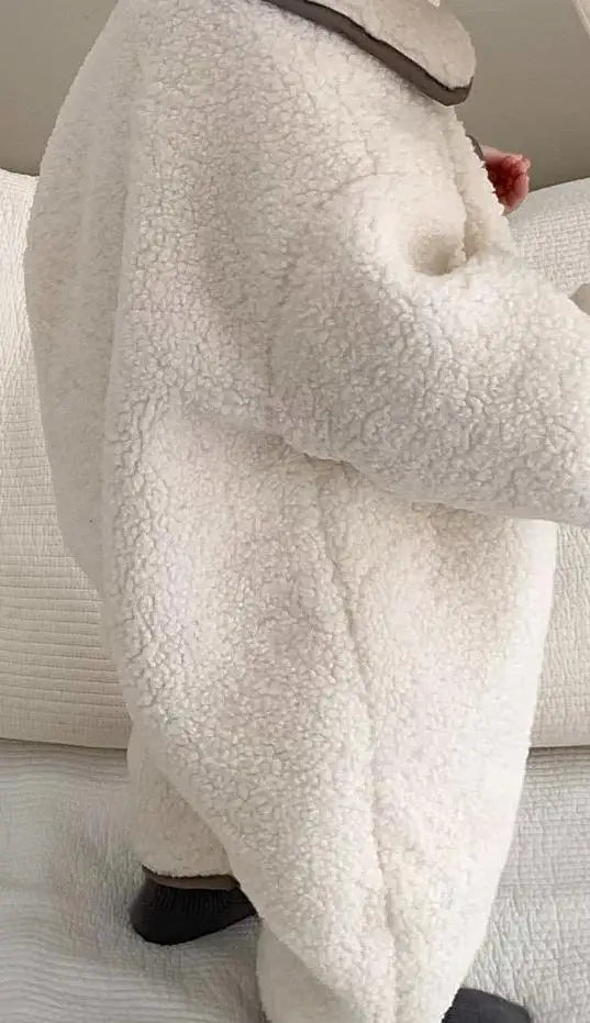 アウタージャンプスーツ beige / 6M  66cm ベビーアウタージャンプスーツ ボアフリース長袖ロンパース 3カラー ユニセックス 男の子 女の子 子供服
