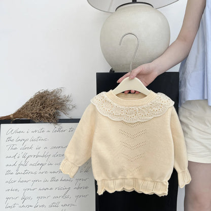 ニット・セーター Beige / 6M  66CM / 取り寄せ（7〜21日） ベビートップス レースラッフル襟ニット長袖セーター【mh0007761】