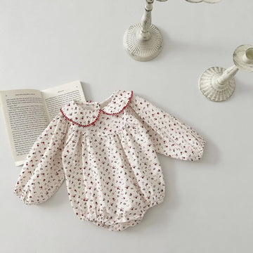 長袖ロンパース Beige / 6M  66CM ベビーロンパース 長袖丸襟ボディスーツ フラワー小花柄プリント【mh0004638】