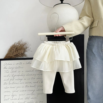 レギンスパンツ Beige / 6M  66CM ベビーパンツ ティアードケーキスカートドッキングレギンスパンツ スカッツ【mh0008045】