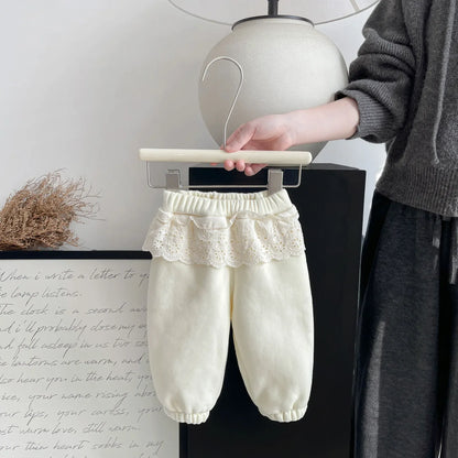 ロングパンツ・スウェットパンツ Beige / 6M  66CM ベビーパンツ レースフリルペプラム裏フリースロングスウェットパンツ【mh0008046】