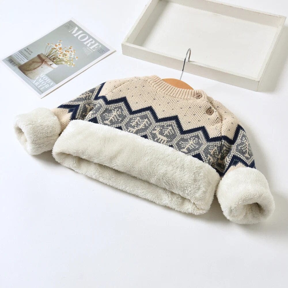 ニット・セーター beige / 70cm ベビーセーター キッズセーター 裏ボアフリース トナカイ ニット レッド ブラウン ベージュ 3カラー ボーイズ 男の子 子供服