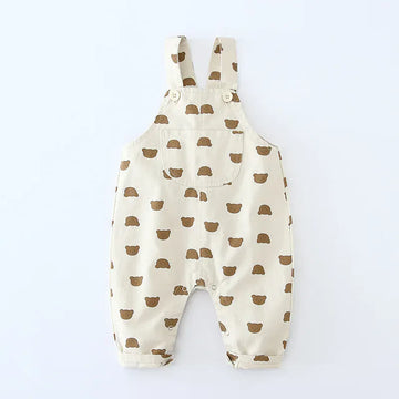 オーバーオール beige / 73cm ベビーオーバーオール サスペンダーパンツ サロペット ベアくまプリント 2カラー