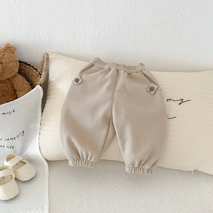 ロングパンツ・スウェットパンツ Beige / 73cm ベビーキッズパンツ 裏フリースロングルーズシンプルスウェットパンツ 2カラー【mh0007678】