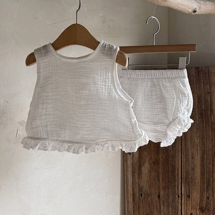 ノースリーブセットアップ Beige / 73cm いちご/無地タンクトップ+ブルマパンツセットアップ 2点セット【mh0010370】