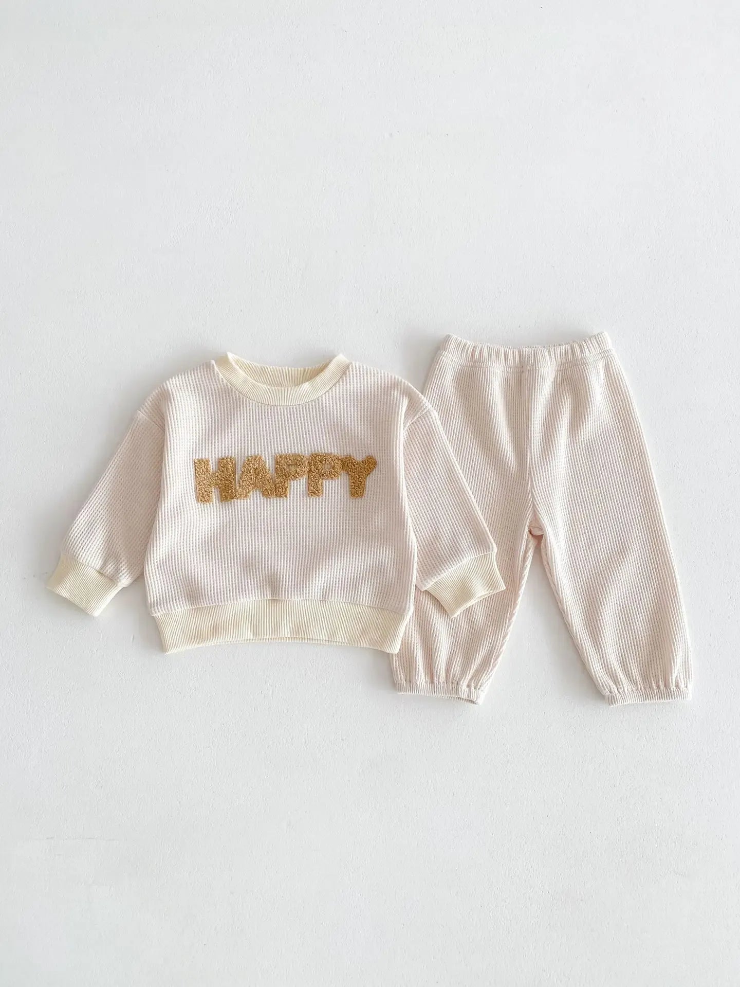 長袖セットアップ beige / 73cm ベビーセットアップ 2点セット ワッフル 長袖Tシャツ ロングパンツ 3カラー