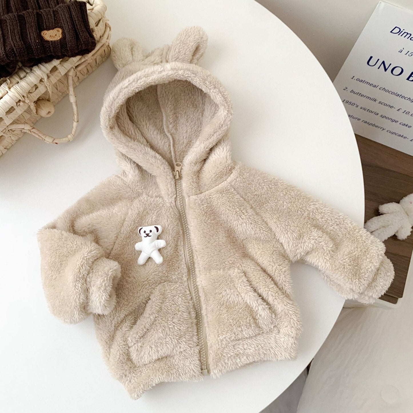 カーディガン・パーカー Beige / 73cm 6-9M ベビーアウター くま耳フーディボアフリースジップアップパーカージャケット 2カラー【mh0007438】