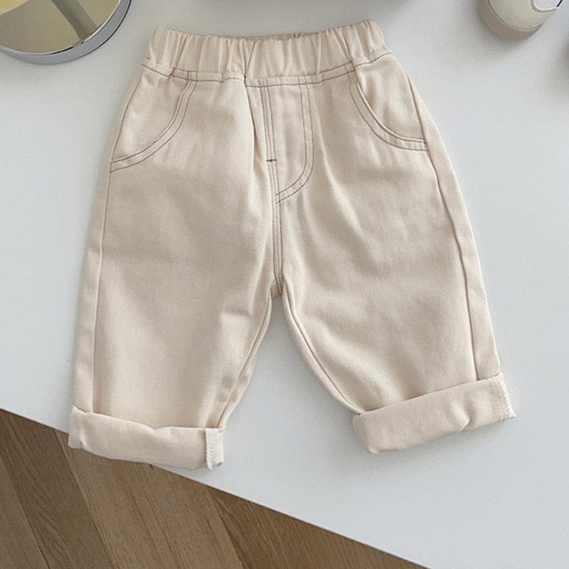 ロングパンツ・スウェットパンツ Beige / 73cm / 取り寄せ（7〜21日） ☺︎ ベビー服 キッズ服 ロングパンツ ルーズ デニム コットン ジーンズ パンツ ジーパン ベージュ 黒 青 3色 男の子