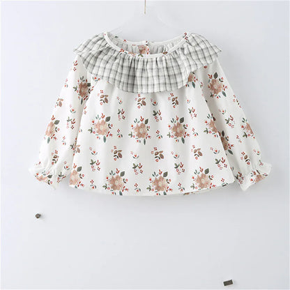 長袖シャツ・ブラウス Beige / 73cm ベビートップス 長袖チュニックブラウス フラワー花柄プリント チェック【mh0006250】