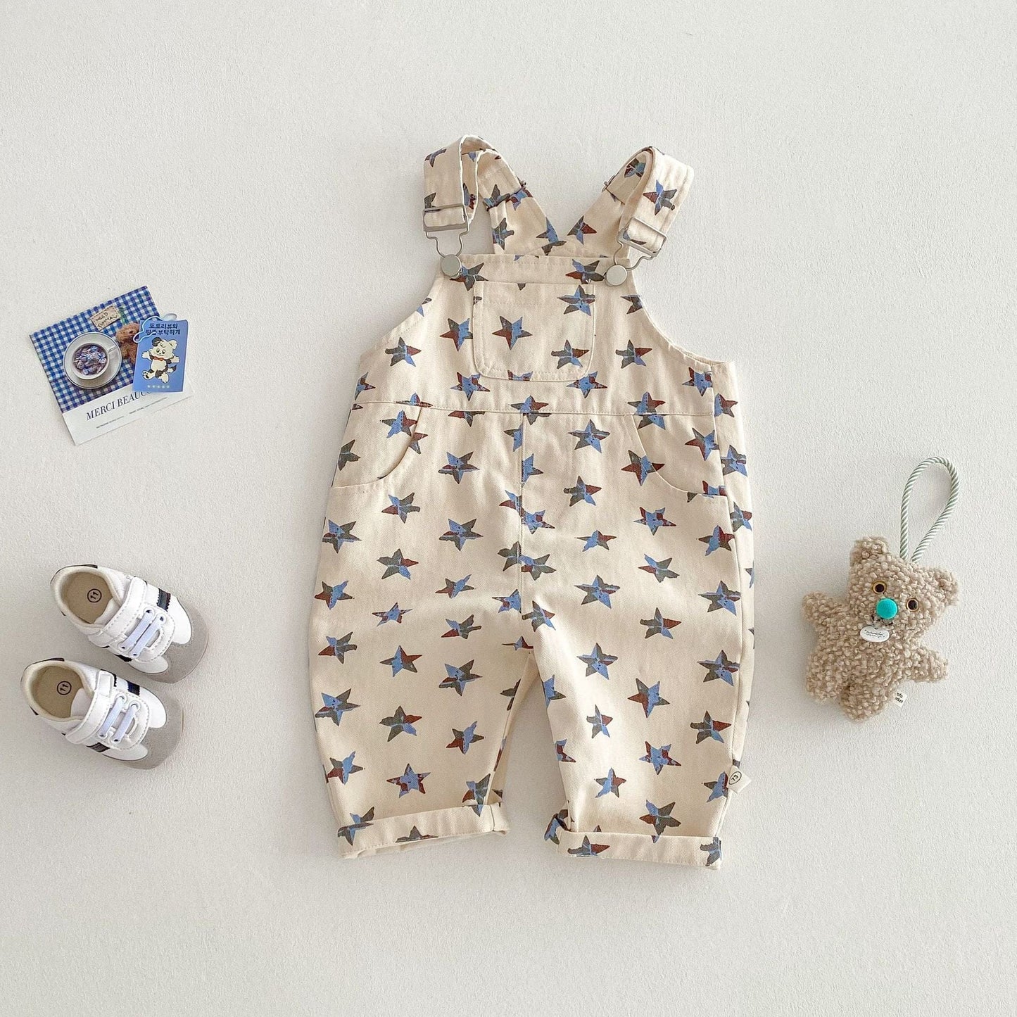 オーバーオール Beige / 73cm ベビーキッズオーバーオール スター星プリントサスペンダーサロペットパンツ【mh0009188】