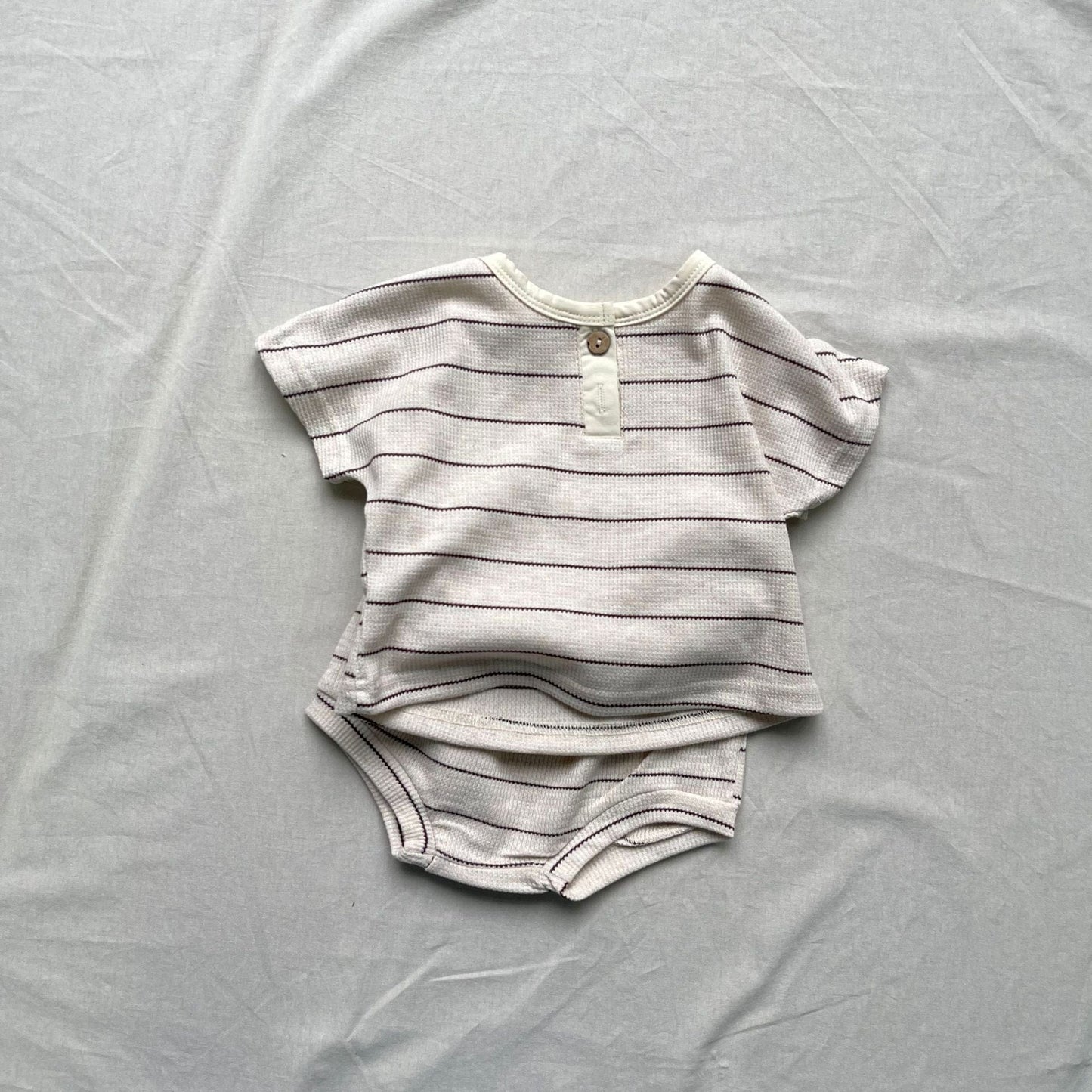 半袖セットアップ Beige / 73cm ボーダー半袖Tシャツ+ブルマパンツセットアップ 2点セット【mh0009431】