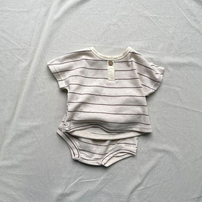 半袖セットアップ Beige / 73cm ボーダー半袖Tシャツ+ブルマパンツセットアップ 2点セット【mh0009431】