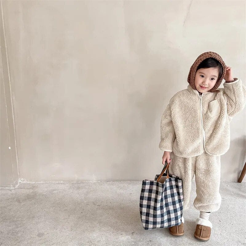 長袖セットアップ Beige / 80cm キッズ フリース スウェット セットアップ ジャケット パンツ