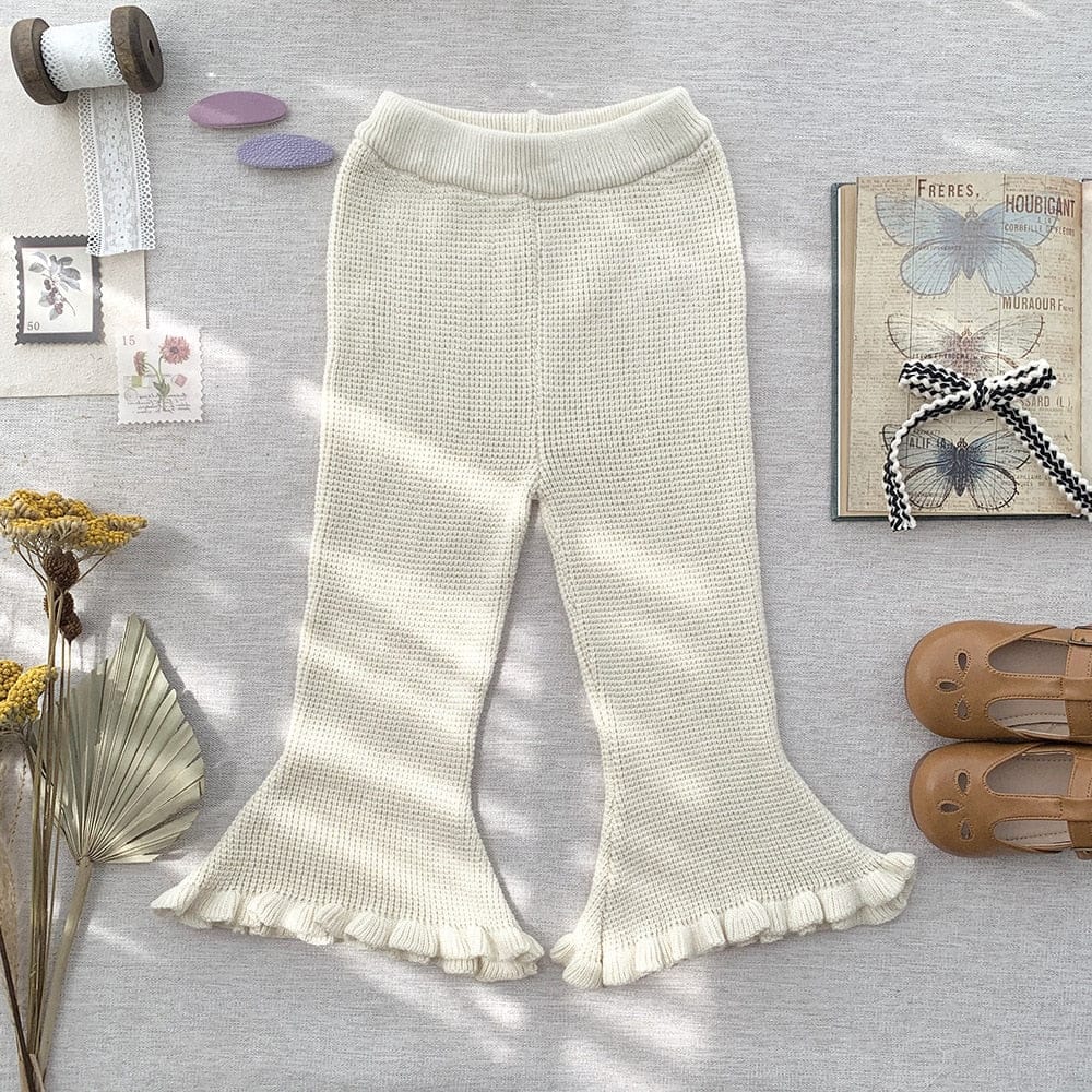 ロングパンツ・スウェットパンツ Beige / 80cm キッズ フリル フレア ニット パンツ