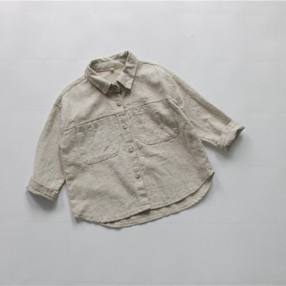長袖シャツ・ブラウス Beige / 80cm キッズ服 長袖 シャツ トップス コットンリネン シンプル ベーシック 無地 ベージュ 紫 男の子