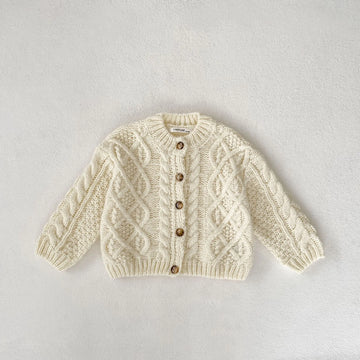 カーディガン・パーカー Beige / 80cm 12M キッズカーディガン アラン編みケーブルニットざっくり長袖ジャケット【mh0008050】