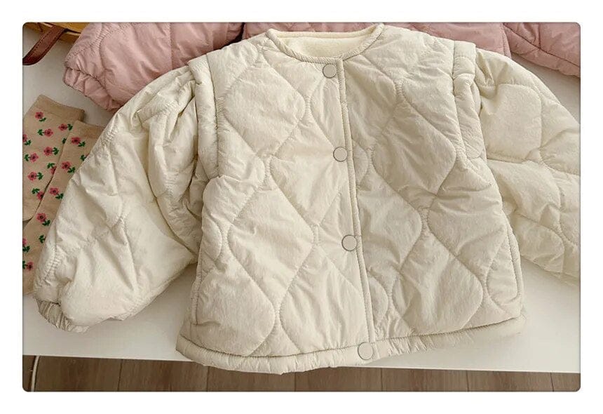 ショートコート・ジャケット・ジャンパー Beige / 80cm キッズアウター 裏ボアフリースコート ジャケット パフスリーブ ピンク ベージュ 2カラー ガールズ 女の子 子供服