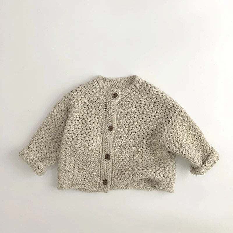 カーディガン・パーカー beige / 80cm キッズカーディガン ニット 長袖セーター ざっくり ルーズ カーキ ベージュ 2カラー ボーイズ 男の子 子供服