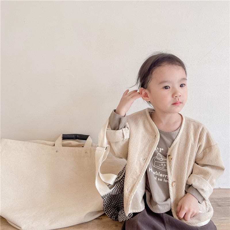 ショートコート・ジャケット・ジャンパー Beige / 80cm キッズ服 ジャケット コート アウター コーデュロイ バイピング 茶色 ベージュ 2色 男の子 女の子