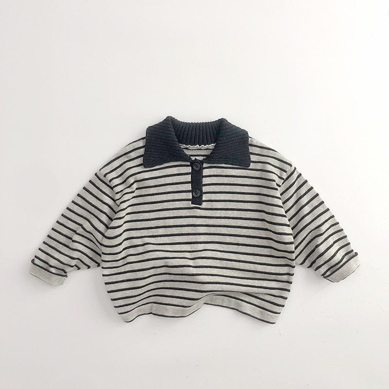長袖シャツ・ブラウス beige / 80cm キッズ服 長袖 ポロシャツ ボーダー スウェットシャツ 青 ベージュ 2色 男の子