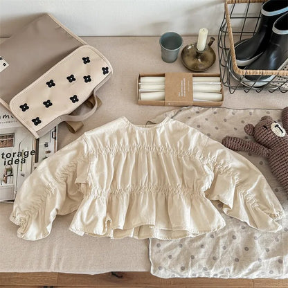 長袖シャツ・ブラウス beige / 80cm キッズ長袖ブラウス チュニック トップス ベージュ コーヒー 2カラー ガールズ 女の子 子供服 7031