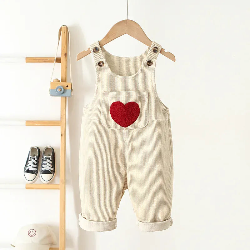 オーバーオール beige / 80cm ☺︎ キッズオーバーオール コーデュロイ ハートワッペン サスペンダーパンツ 3カラー